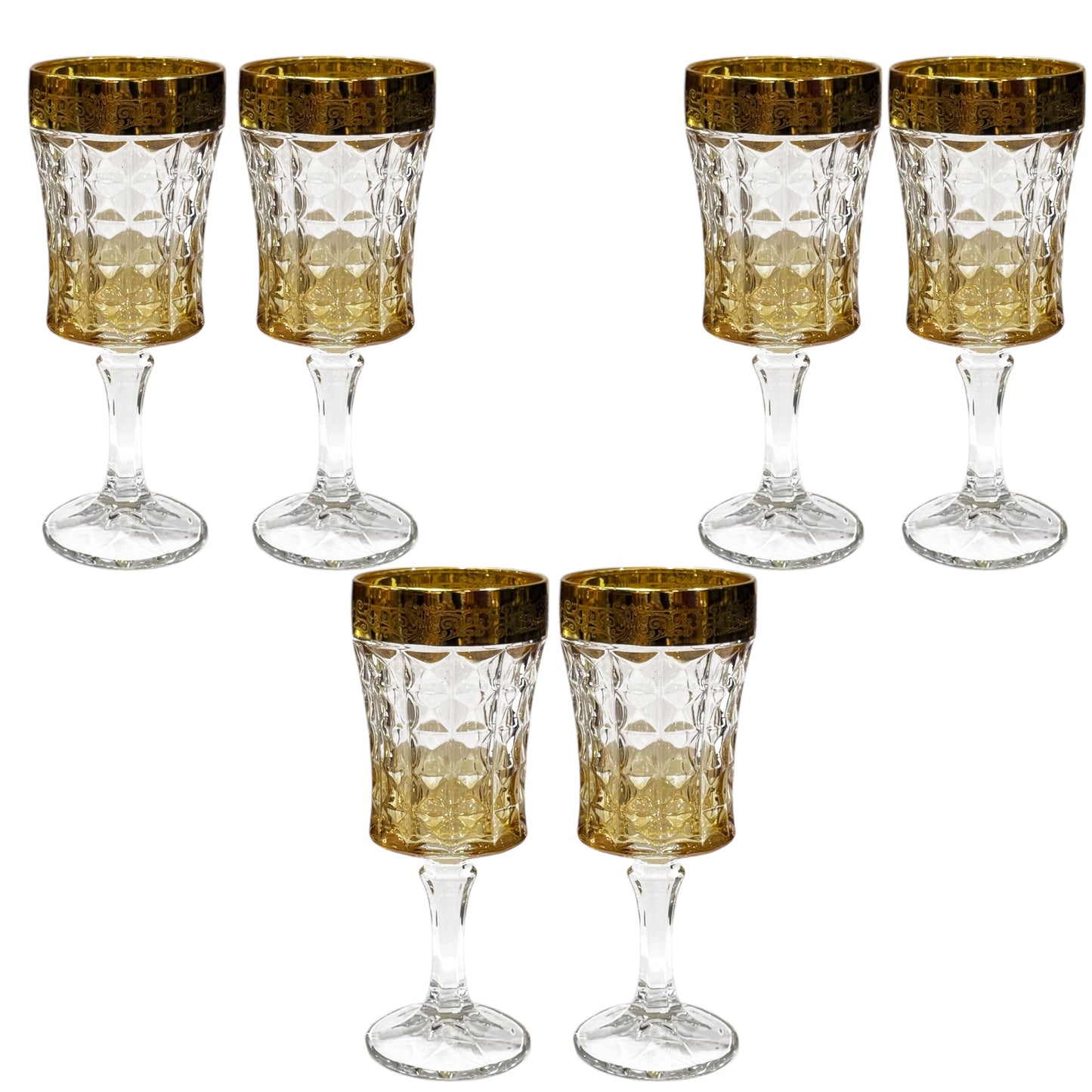 Bohemia Crystal - Diamond Goblet Glass Set 6 Pcs - Gold