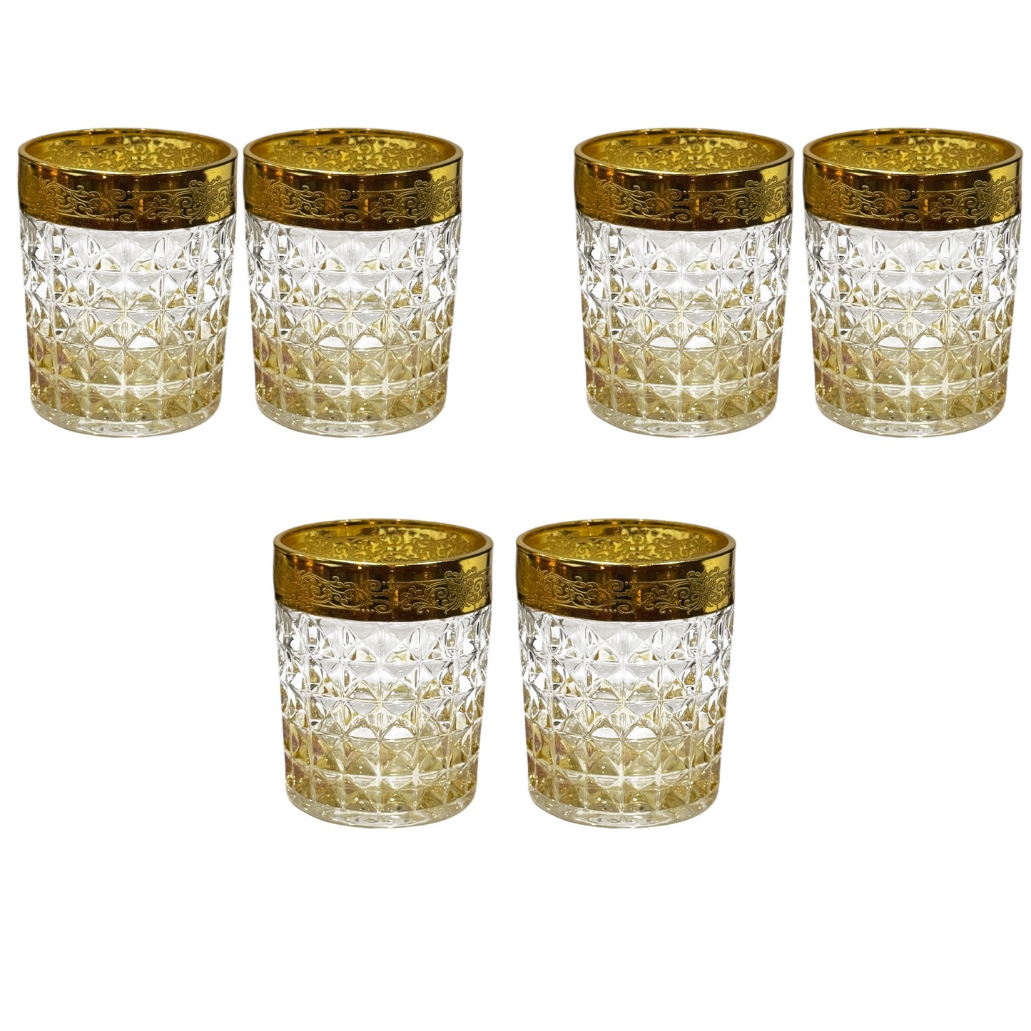 Bohemia Crystal - Diamond Tumbler Glass Set 6 Pcs - Gold