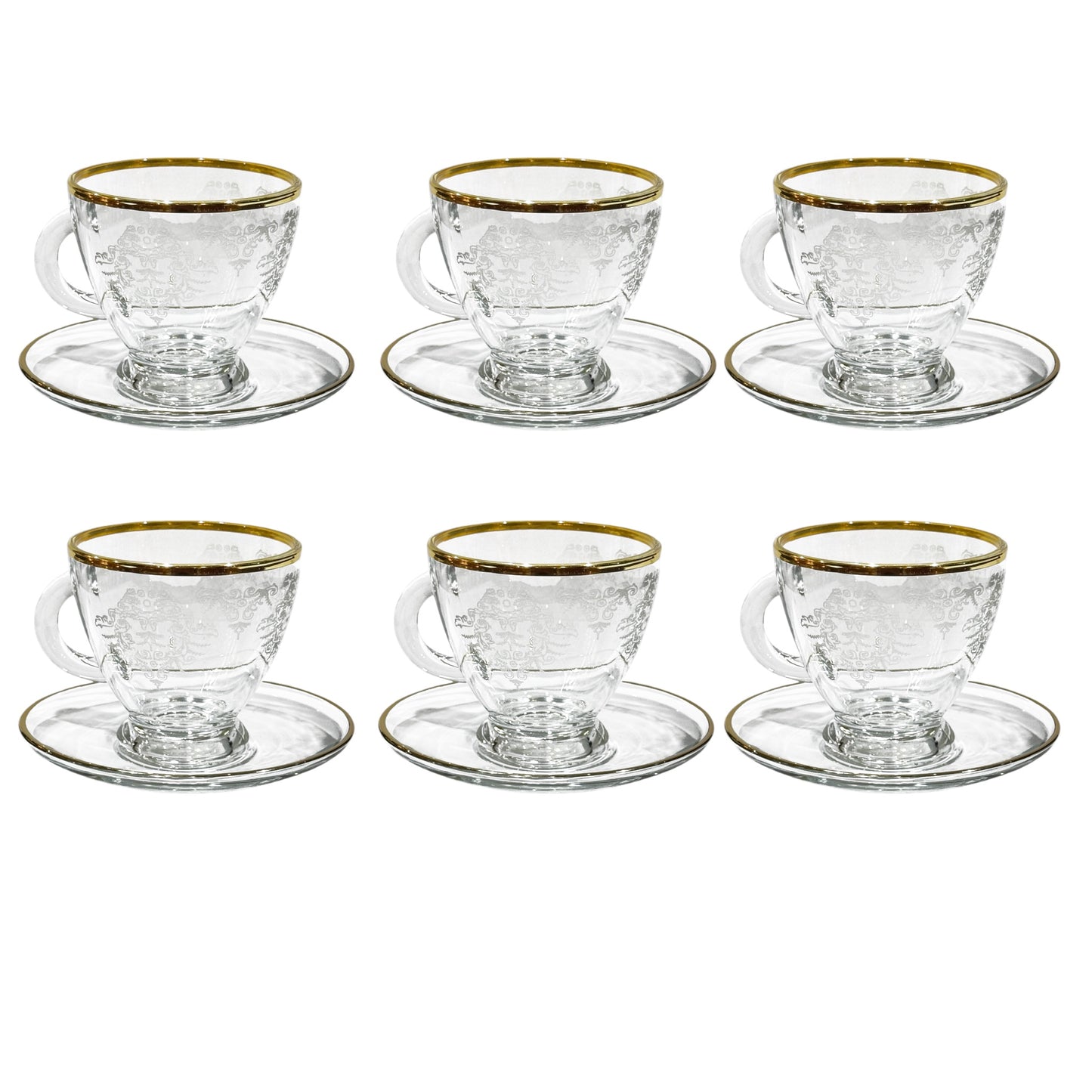 Bohemia Crystal - Tea Cups With Saucer - 12 pieces - Gold