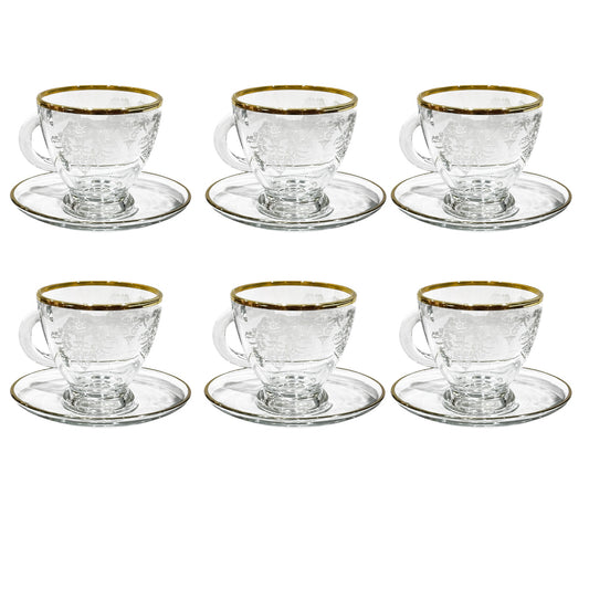 Bohemia Crystal - Tea Cups With Saucer - 12 pieces - Gold