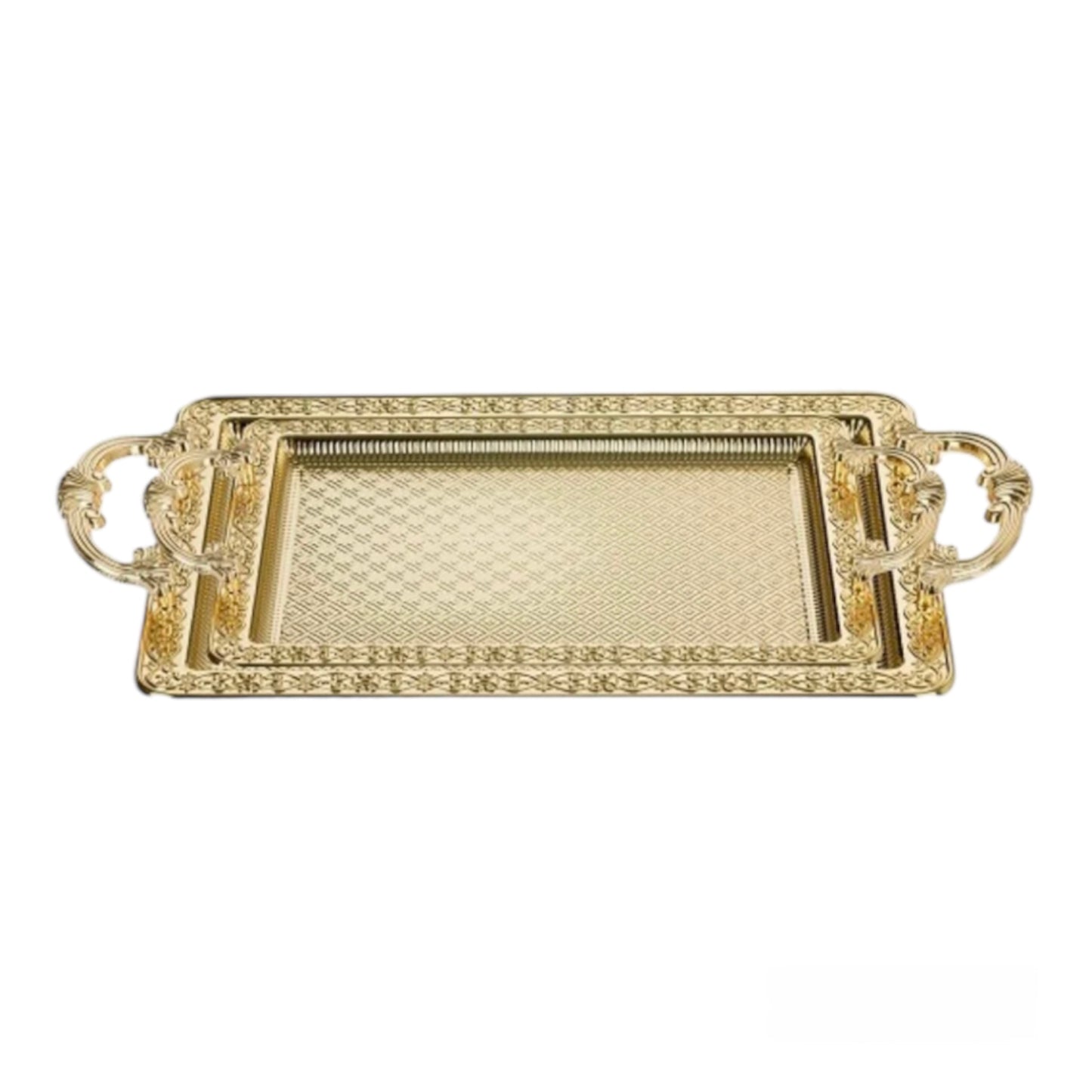 2 Rectangular Tray With Handles - Gold - Turkey