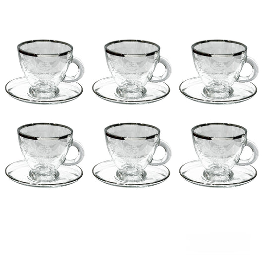 Bohemia Crystal - Tea Cups With Saucer - 12 pieces - Silver