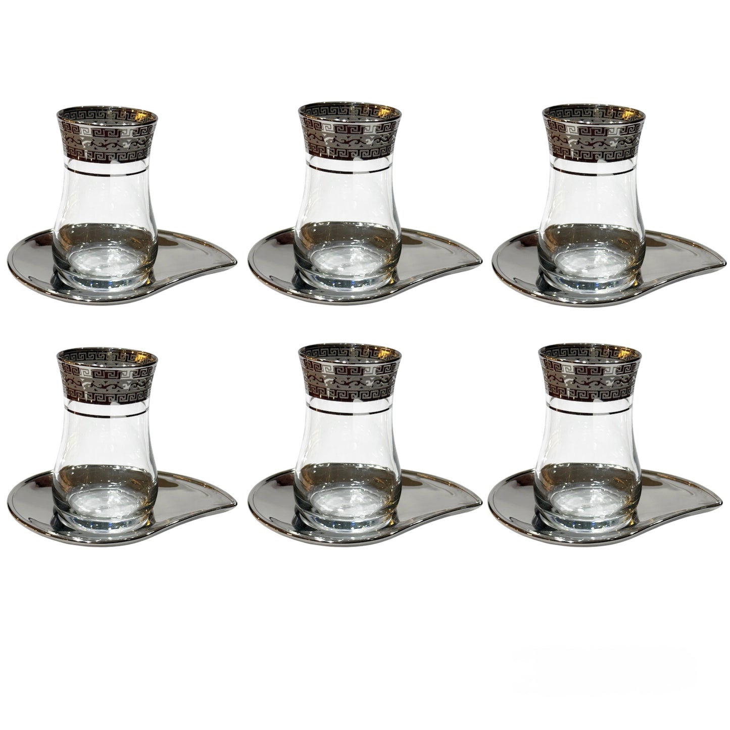 Bohemia Crystal - Istikana With Saucer - 12 pieces - Silver