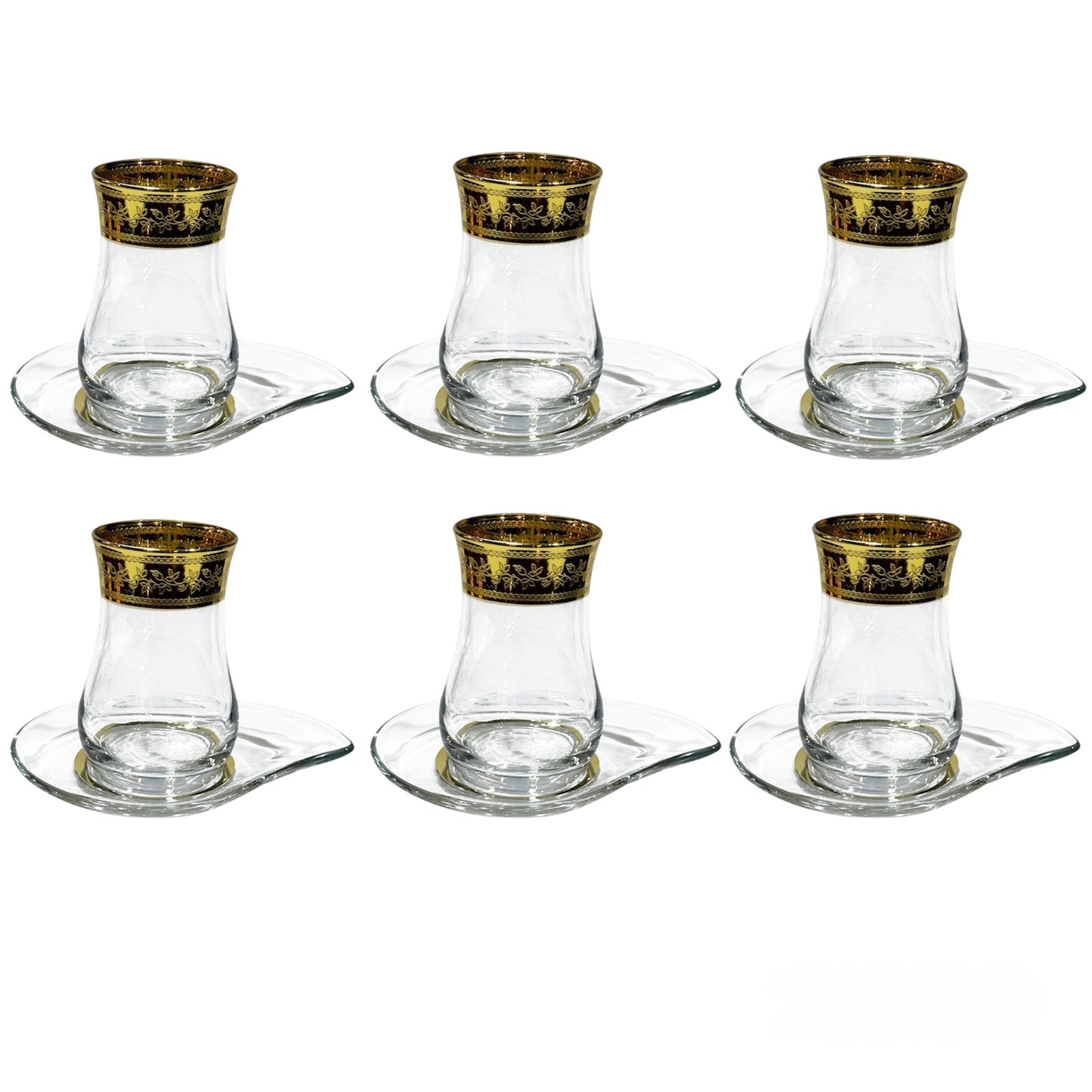 Bohemia Crystal - Istikana With Saucer - 12 pieces - Gold