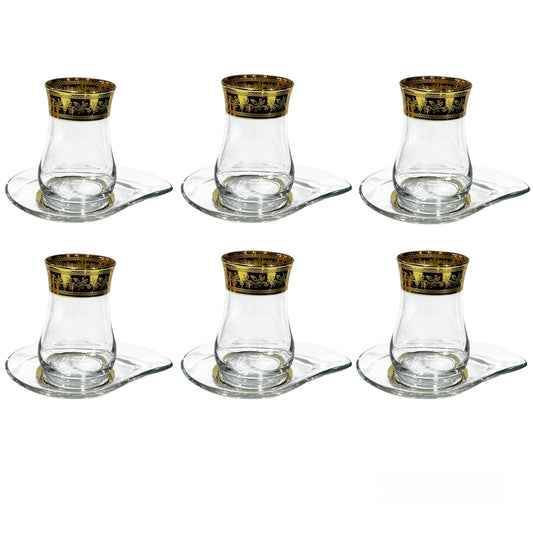 Bohemia Crystal - Istikana With Saucer - 12 pieces - Gold