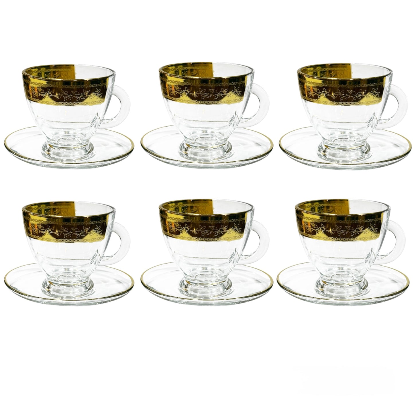 Bohemia Crystal - Tea Cups With Saucer - 12 pieces - Gold