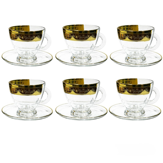 Bohemia Crystal - Tea Cups With Saucer - 12 pieces - Gold