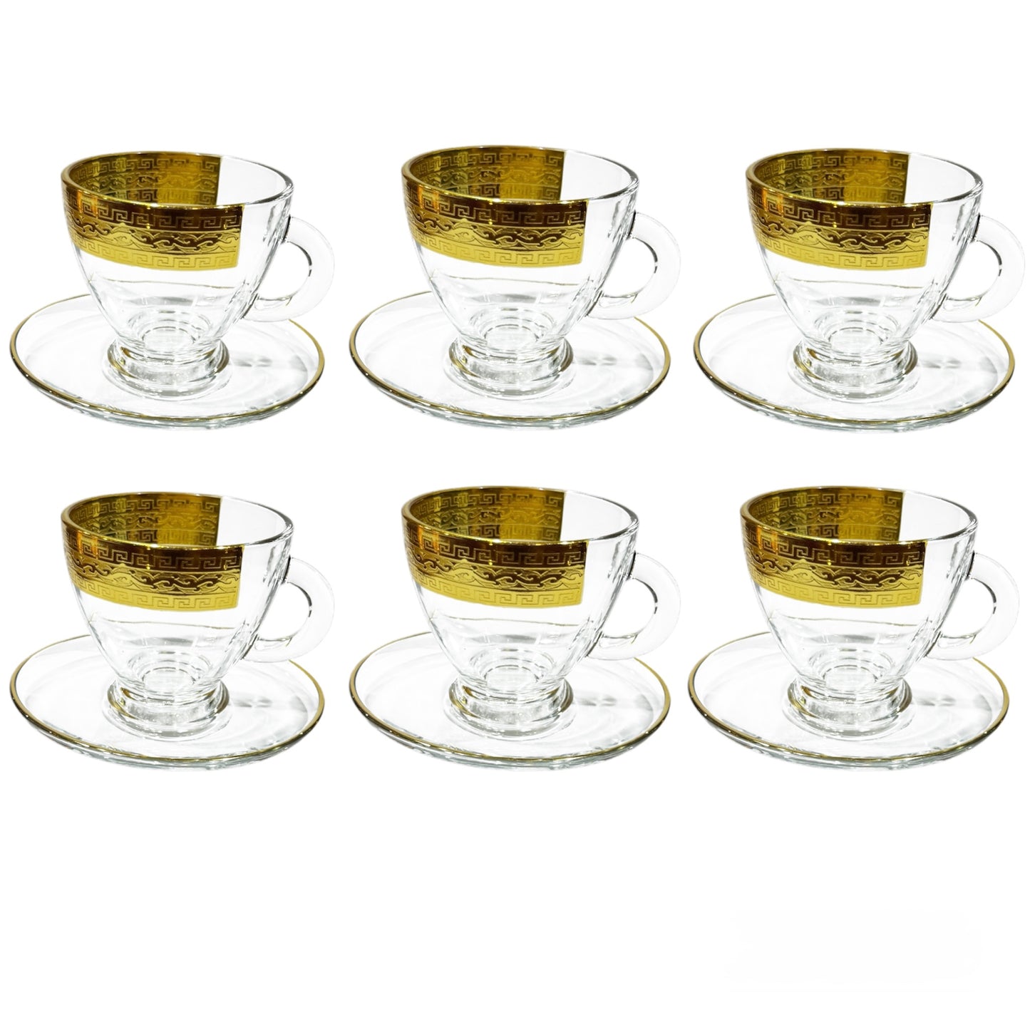 Bohemia Crystal - Tea Cups With Saucer - 12 pieces - Gold