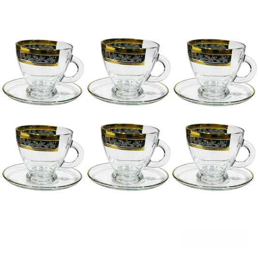 Bohemia Crystal - Tea Cups With Saucer - 12 pieces - Gold&Silver