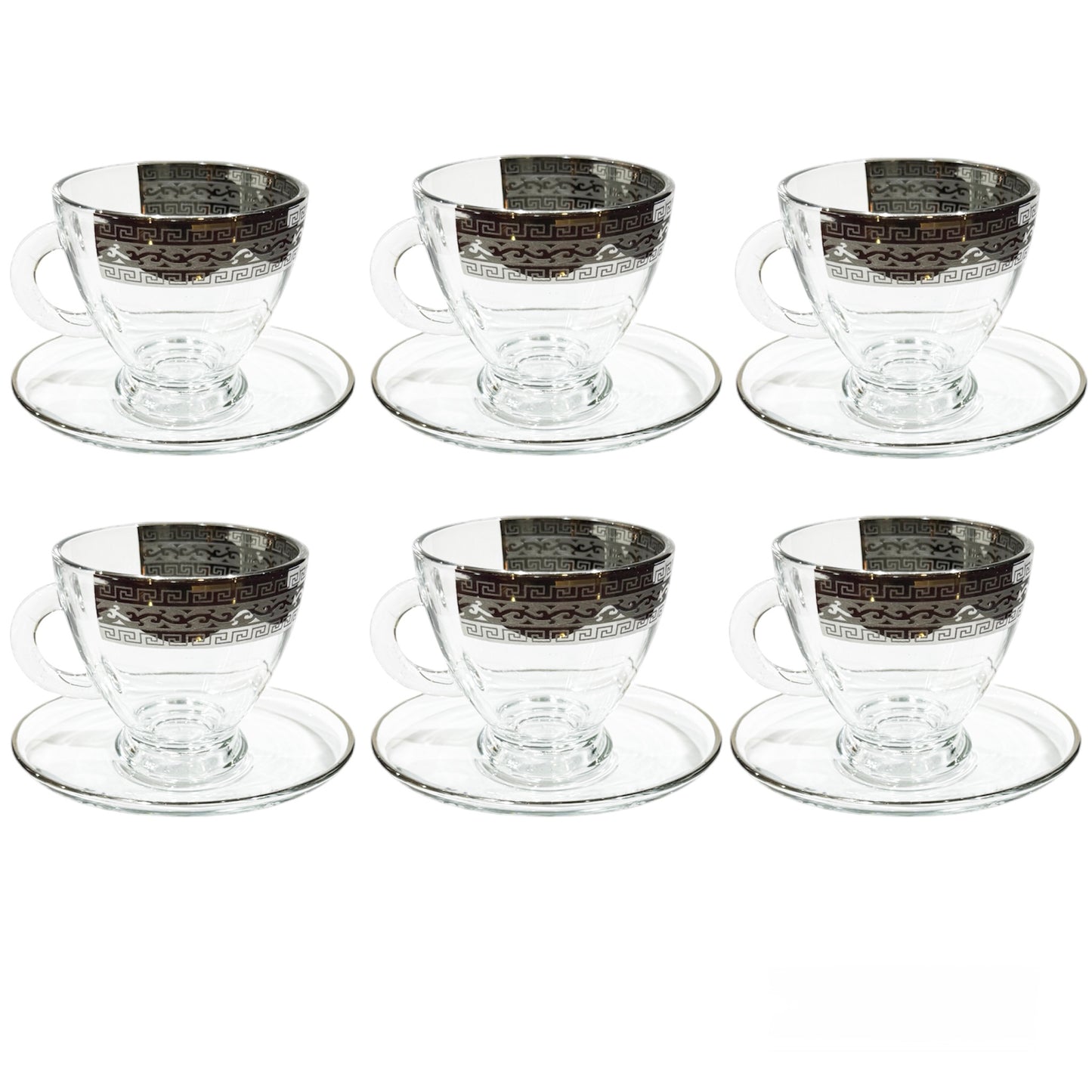 Bohemia Crystal - Tea Cups With Saucer - 12 pieces - Silver