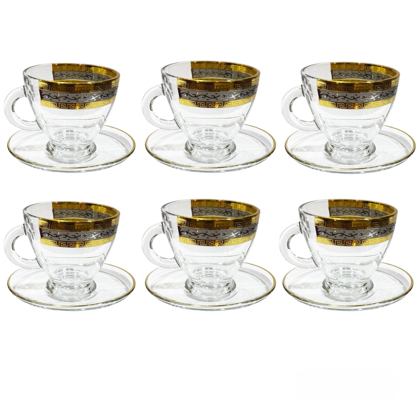 Bohemia Crystal - Tea Cups With Saucer - 12 pieces - Gold&Silver