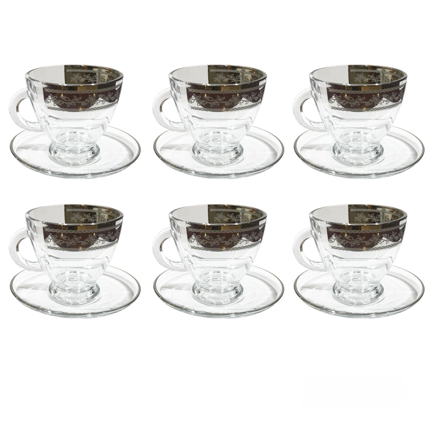 Bohemia Crystal - Tea Cups With Saucer - 12 pieces - Silver