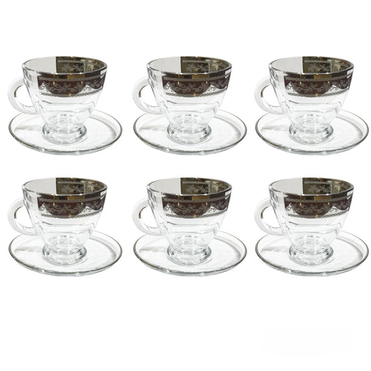 Bohemia Crystal - Tea Cups With Saucer - 12 pieces - Silver