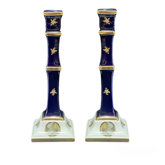 BC Limoge - Candle Holder 2 Pieces - Romeo&Juliet - Blue&Gold - 37x13 cm