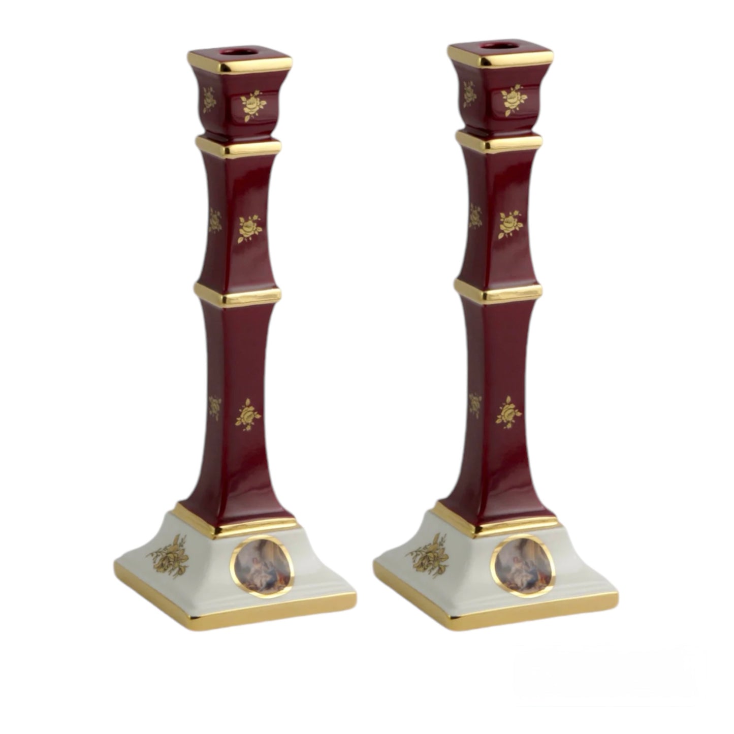 BC Limoge - Candle Holder 2 Pieces - Romeo&Juliet - Red&Gold - 37x13 cm