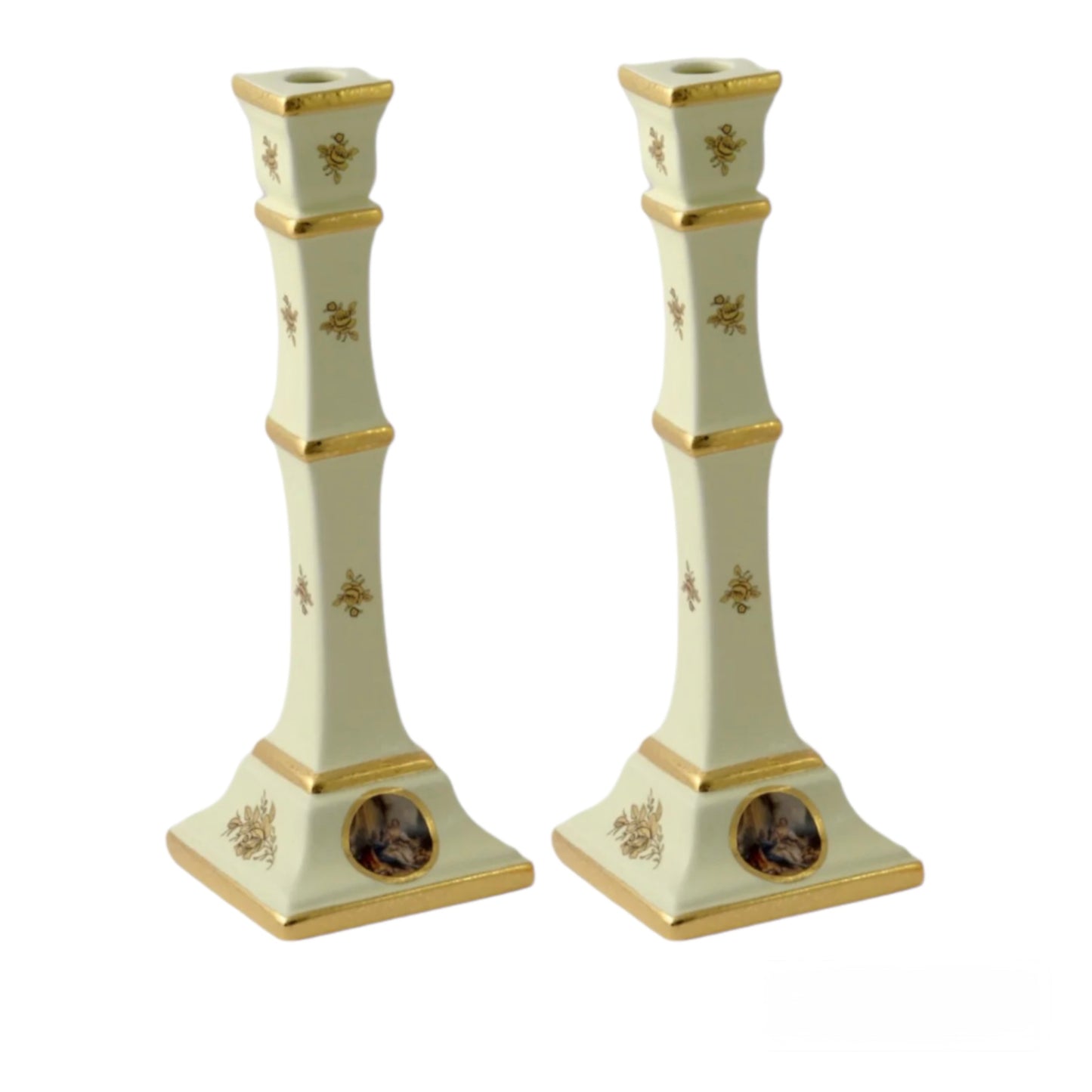 BC Limoge - Candle Holder 2 Pieces - Romeo&Juliet - Beige&Gold - 37x13 cm