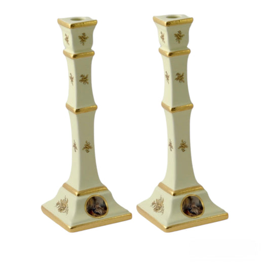 BC Limoge - Candle Holder 2 Pieces - Romeo&Juliet - Beige&Gold - 37x13 cm