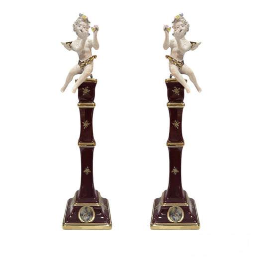 BC Limoge - Candle Holder 2 Pieces - Romeo&Juliet With Angel - Red&Gold