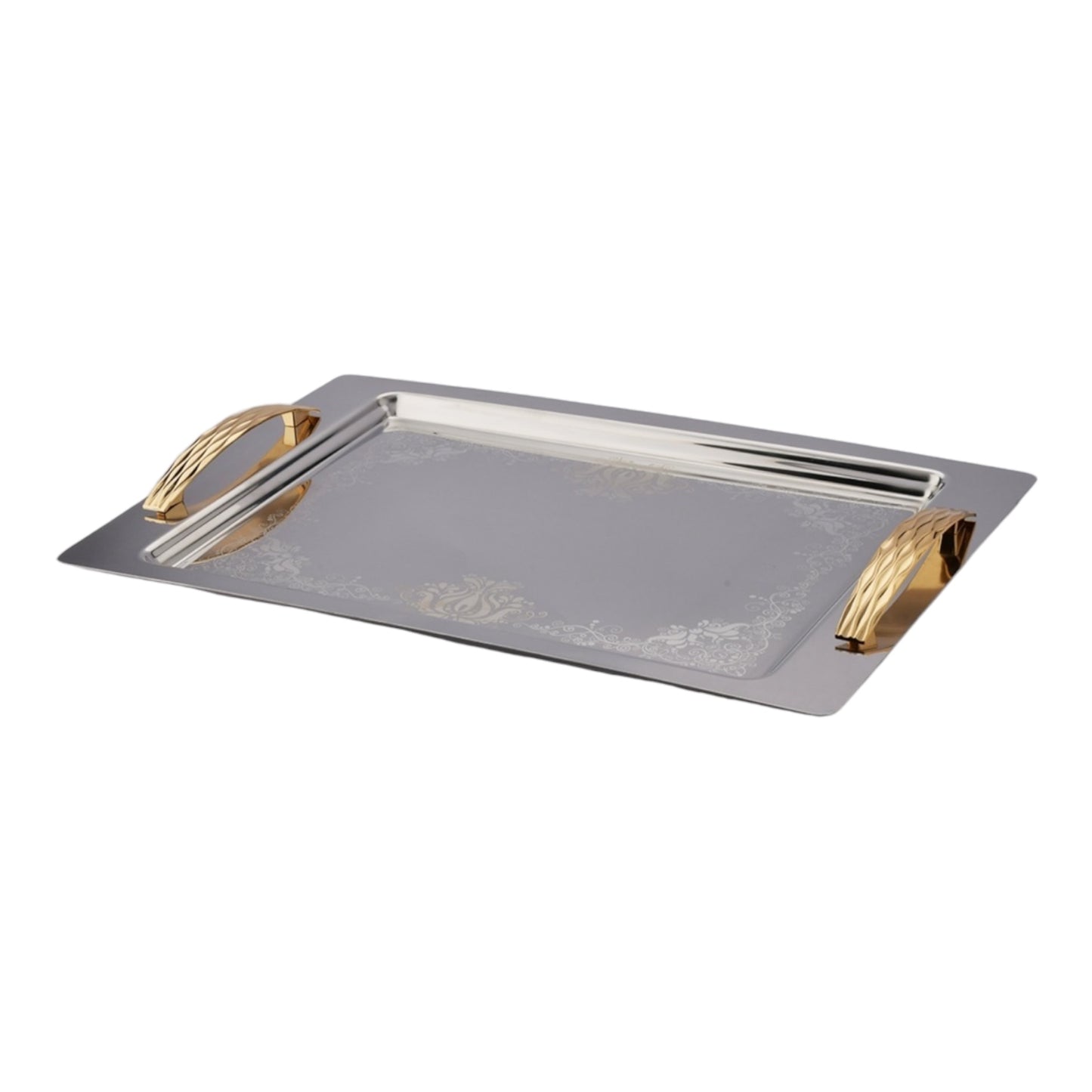Rectangular Tray With Handles - Silver&Gold
