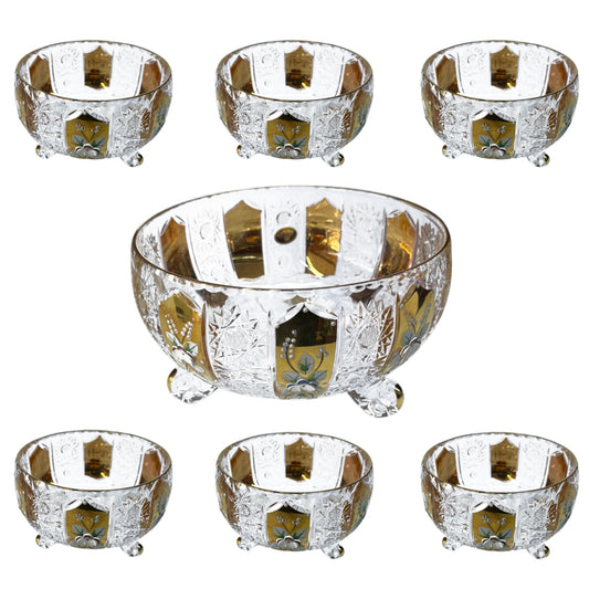 Bohemia Crystal - Bowl Set 7 Pieces - Handcut Gold