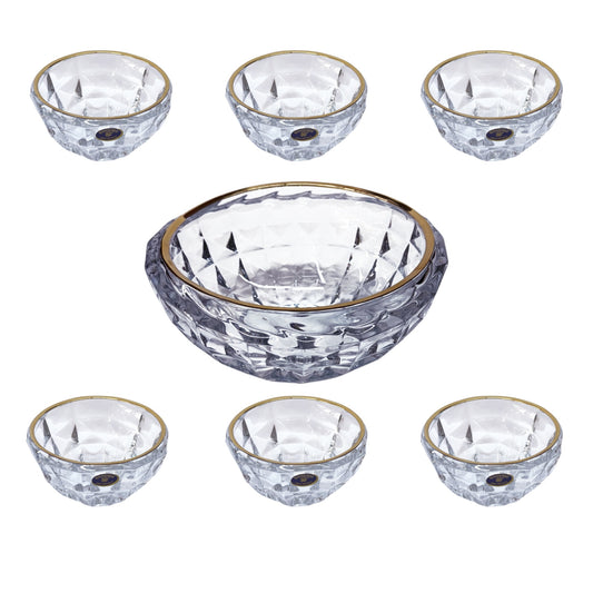 Bohemia Crystal Diamond Bowl Set 7 Pieces - Gold