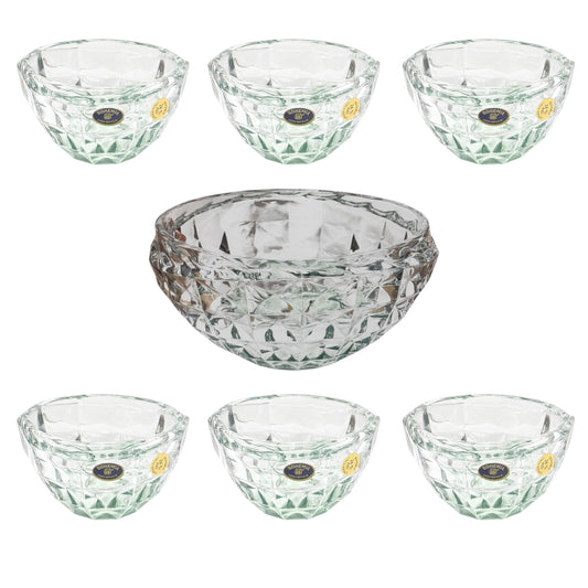 Bohemia Crystal Diamond Bowl Set 7 Pieces - Green