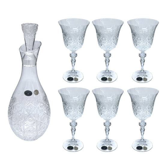 Bohemia Crystal Glass Set Handcut 7 Pieces