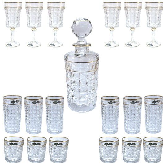 Bohemia Crystal Diamond Glass Set 19 Pieces - Gold