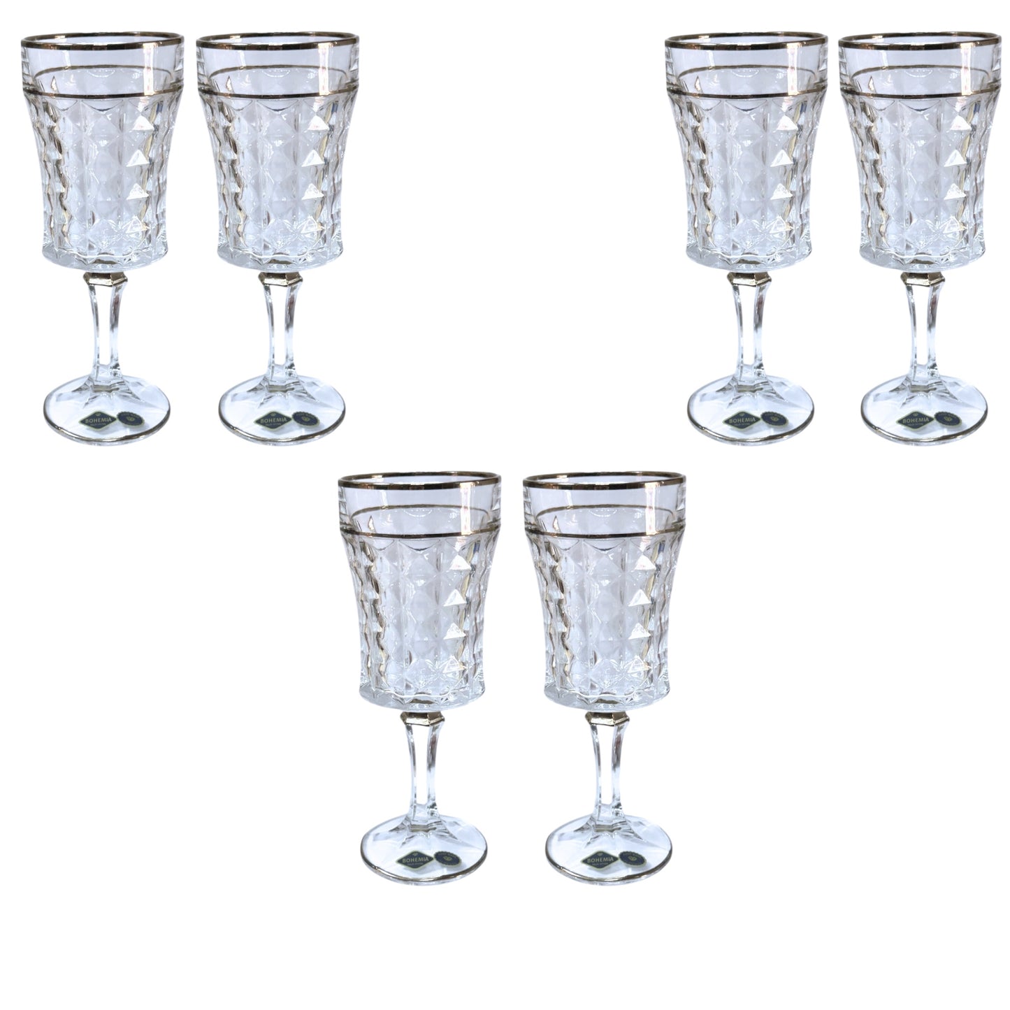 Bohemia Crystal Diamond Glass Set 6 Pieces - Silver