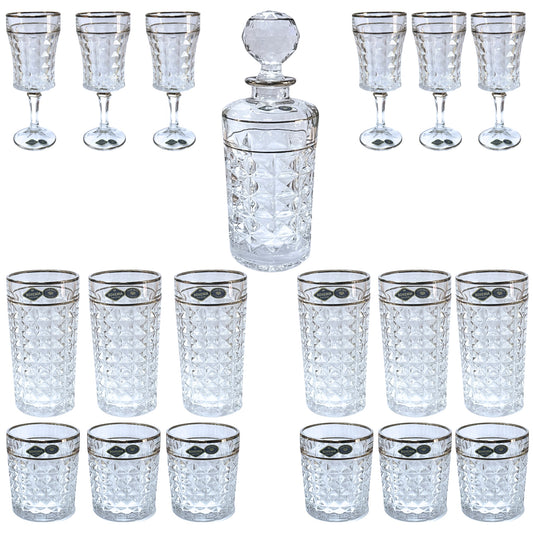 Bohemia Crystal Diamond Glass Set 19 Pieces - Silver