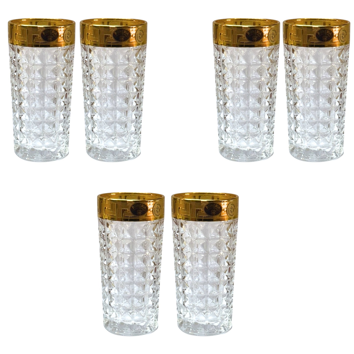 Bohemia Crystal - Highball Diamond Glass Set 6 Pieces - Versace Gold