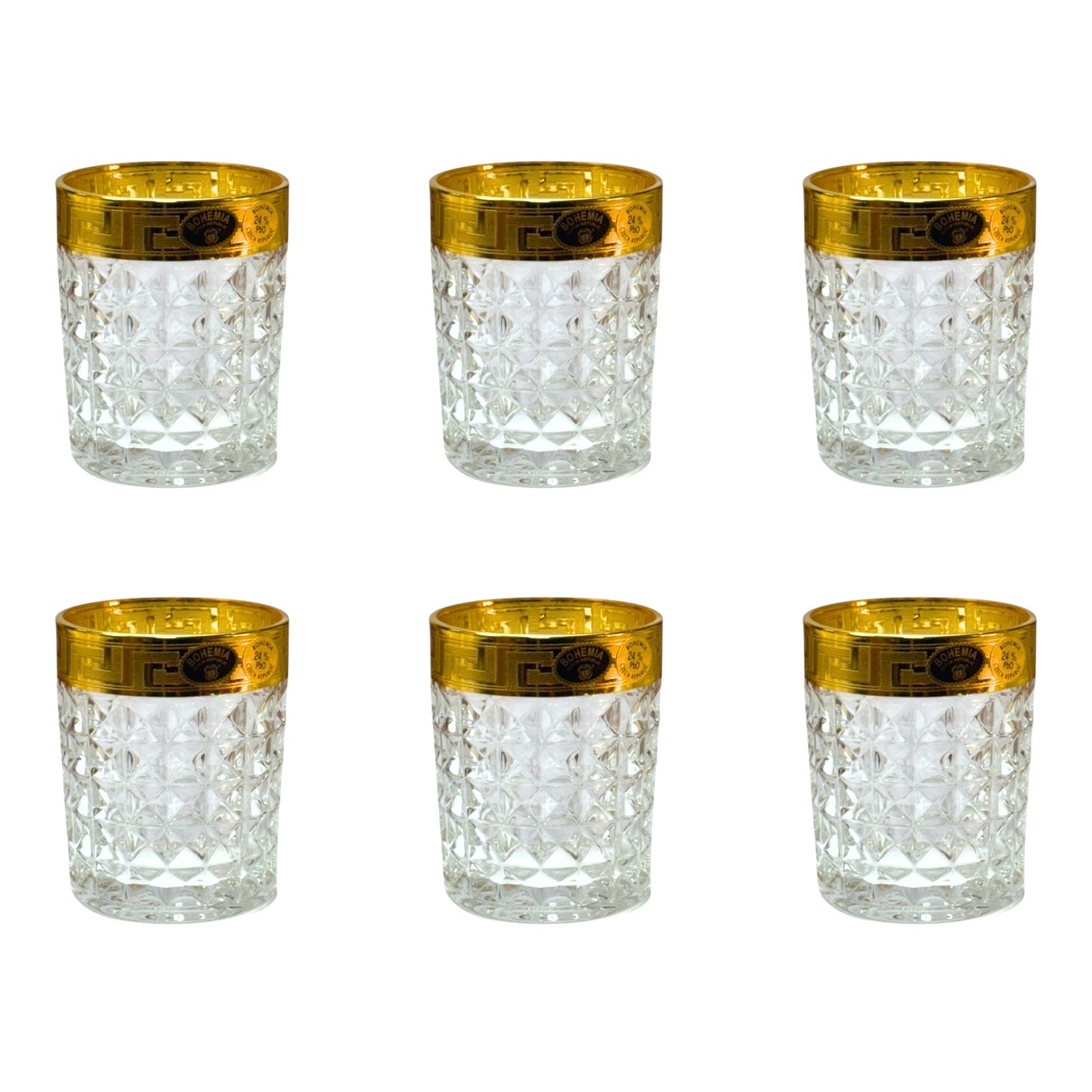 Bohemia Crystal - Tumbler Diamond Glass Set 6 Pieces - Versace Gold