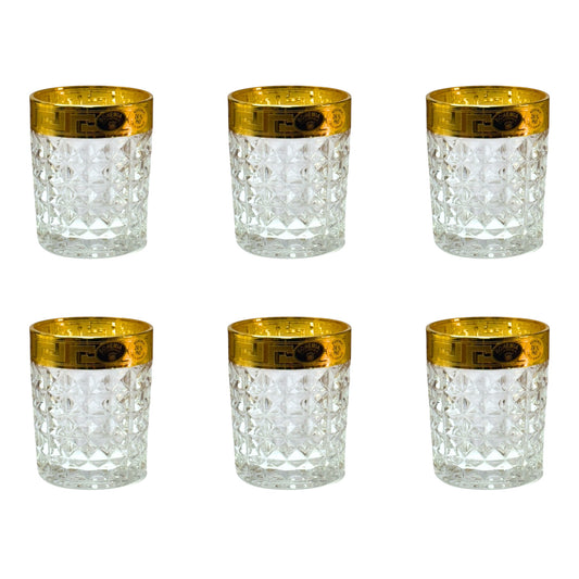Bohemia Crystal - Tumbler Diamond Glass Set 6 Pieces - Versace Gold