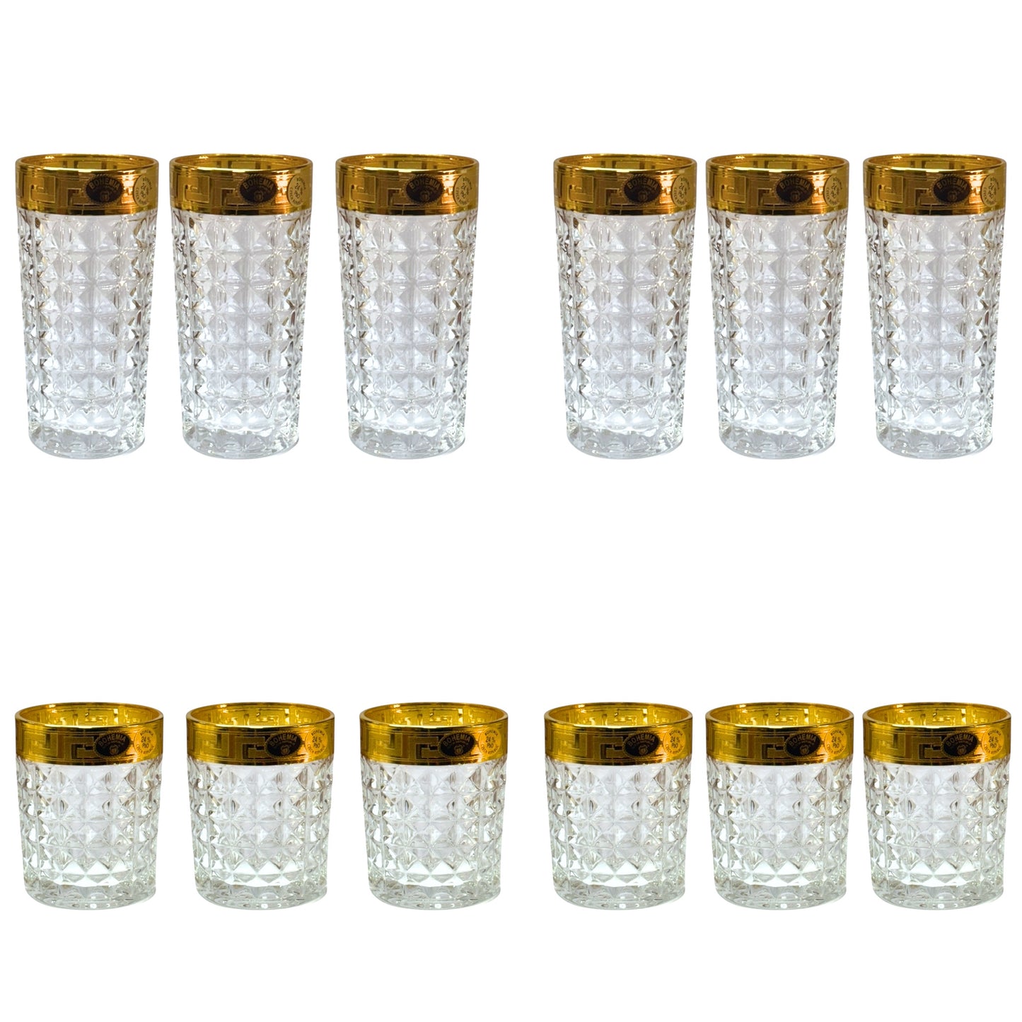 Bohemia Crystal - Diamond Glass Set 12 Pieces - Versace Gold