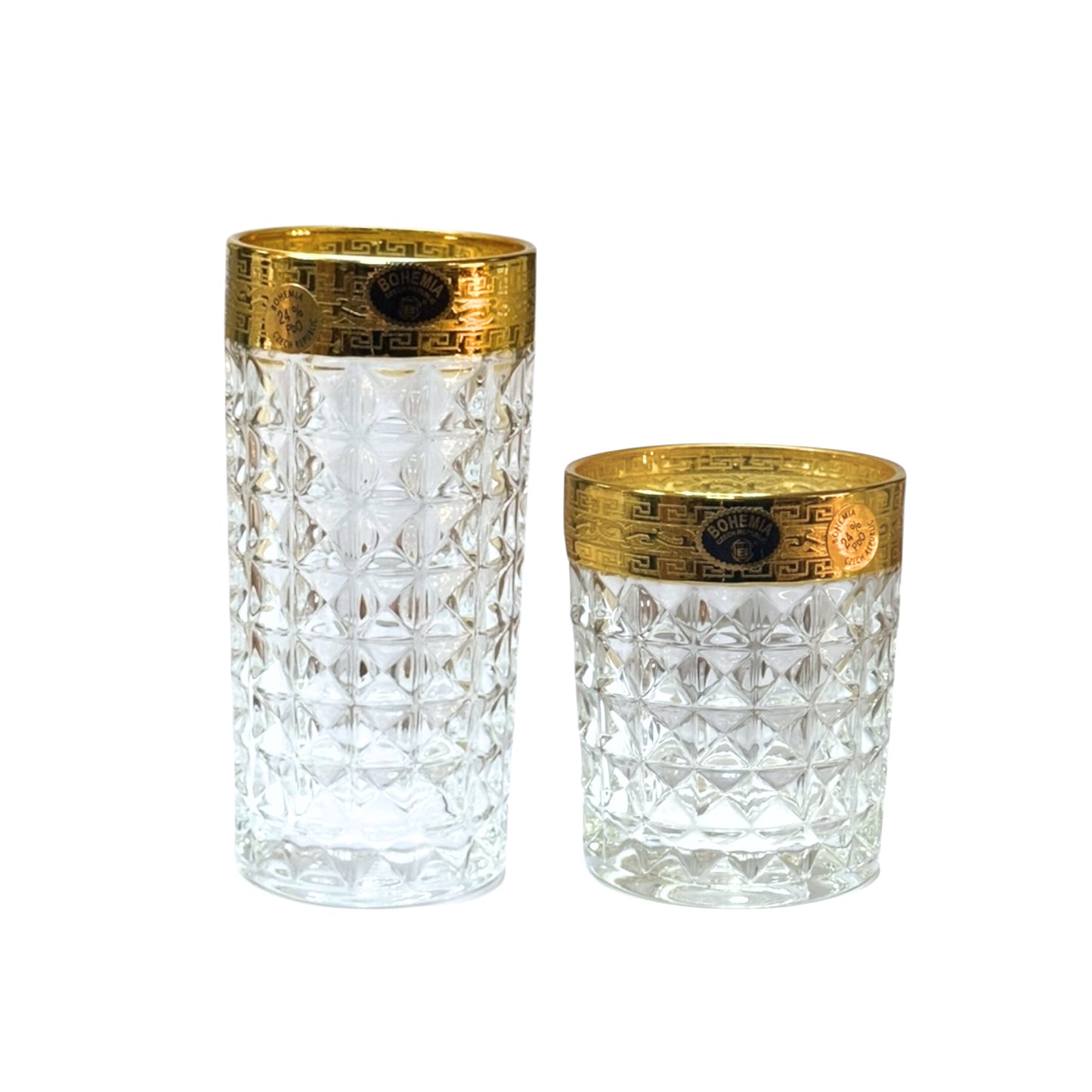 Bohemia Crystal - Diamond Glass Set 12 Pieces - Gold