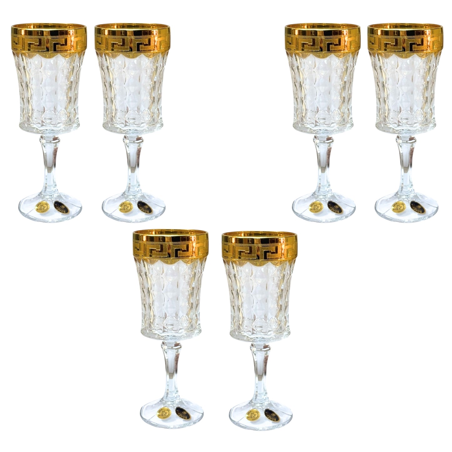 Bohemia Crystal - Diamond Glass Set 6 Pieces - Versace Gold
