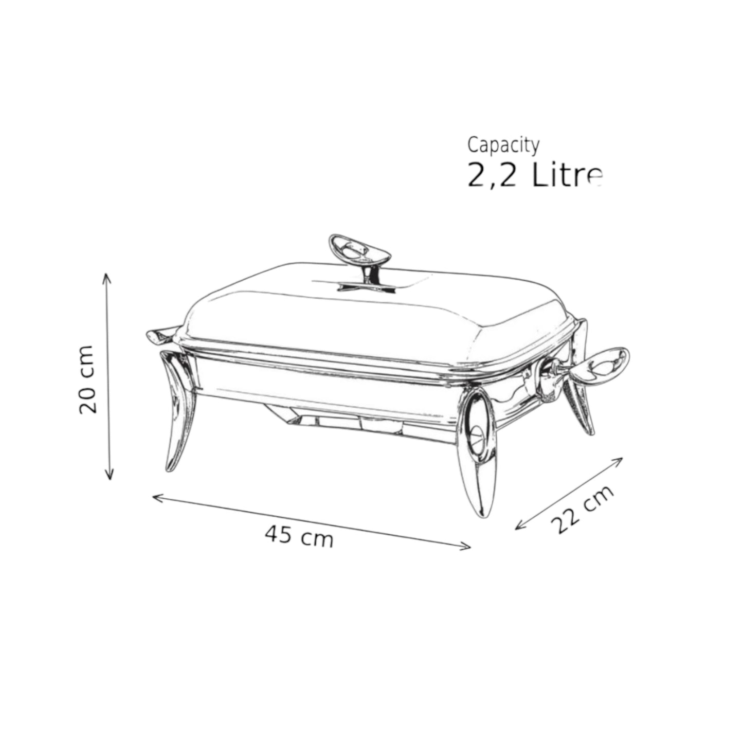 Rectangular Food Warmer With Cover & Candle - 2.2L