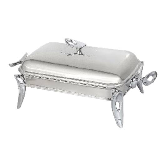 Large Rectangular Food Warmer With Cover & 2 Candle - Silver