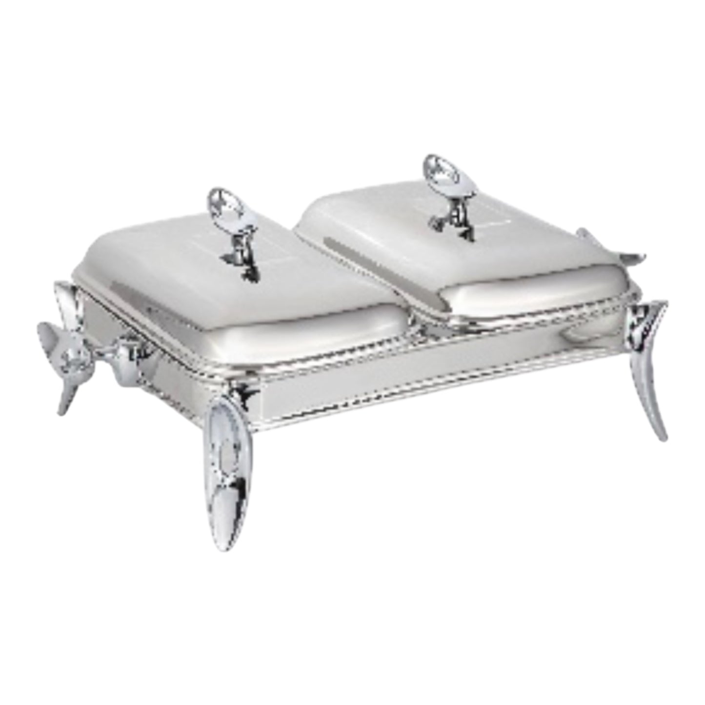 2 Rectangular Food Warmer With Cover & 2 Candle - Silver