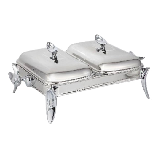 2 Rectangular Food Warmer With Cover & 2 Candle - Silver