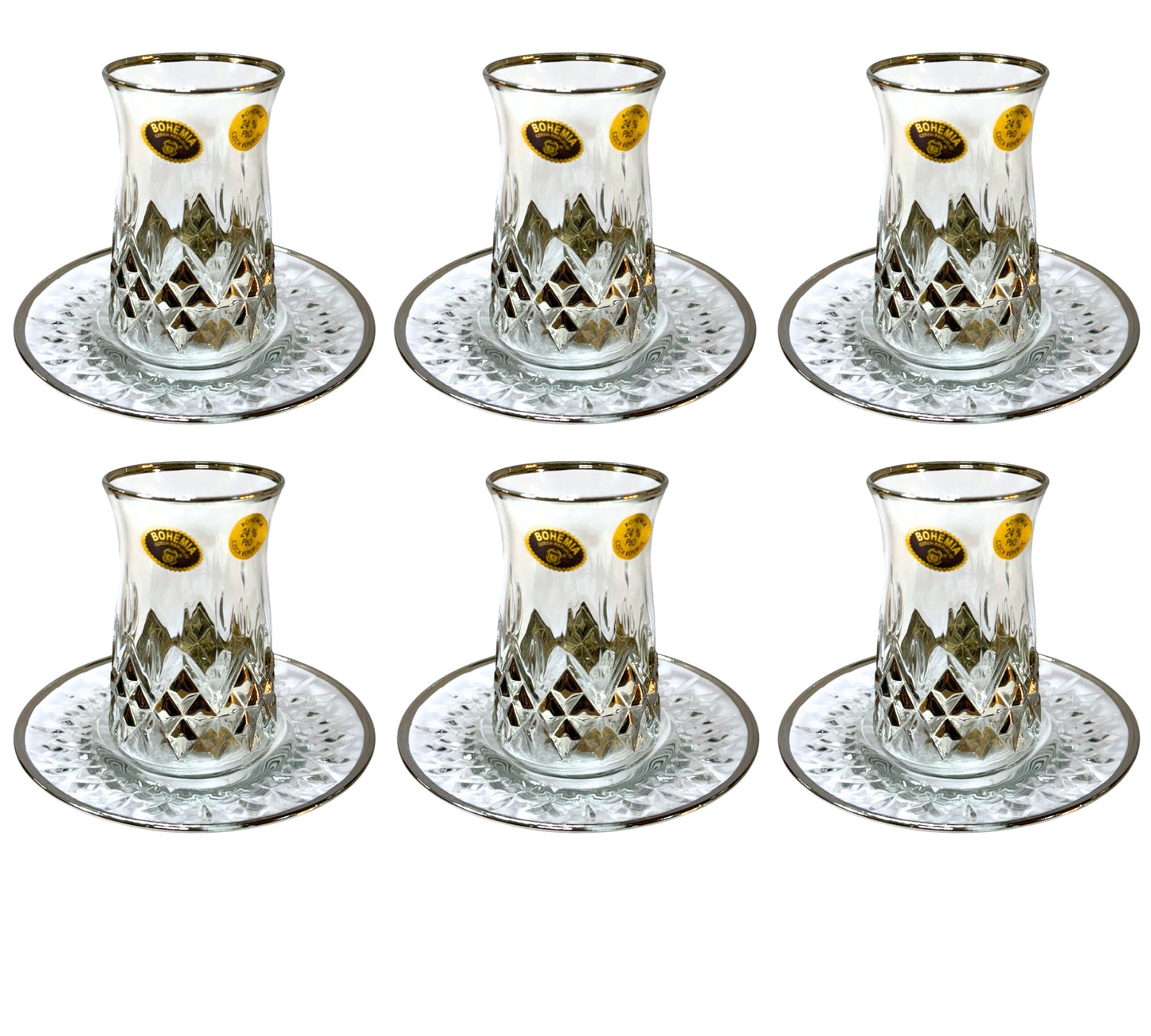 Bohemia Crystal Coffee Set 12 Pieces - Silver