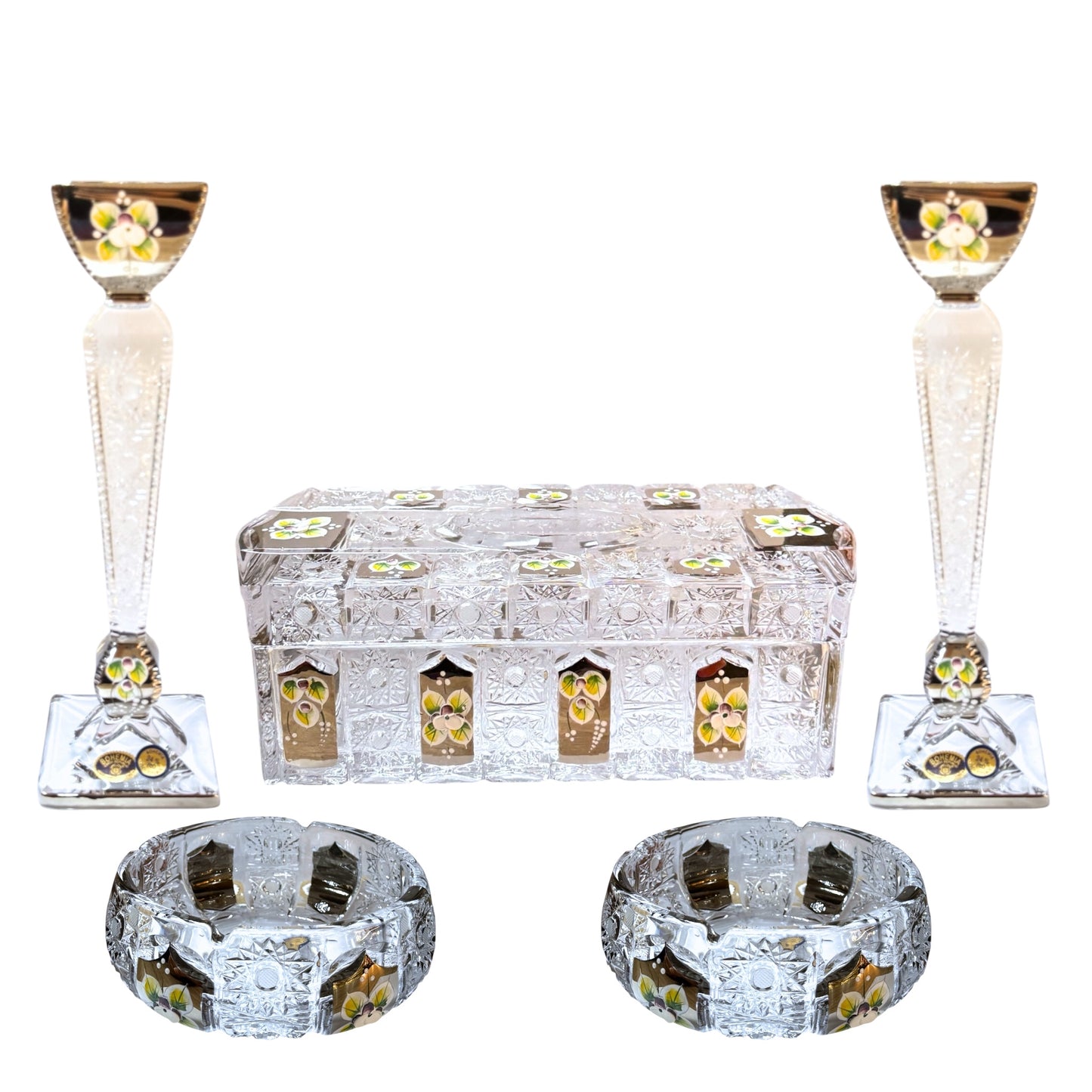 Bohemia Crystal - Gift Set 6 Pieces ( Box - 2 Ashtray - 2 Candle Holder ) - Silver