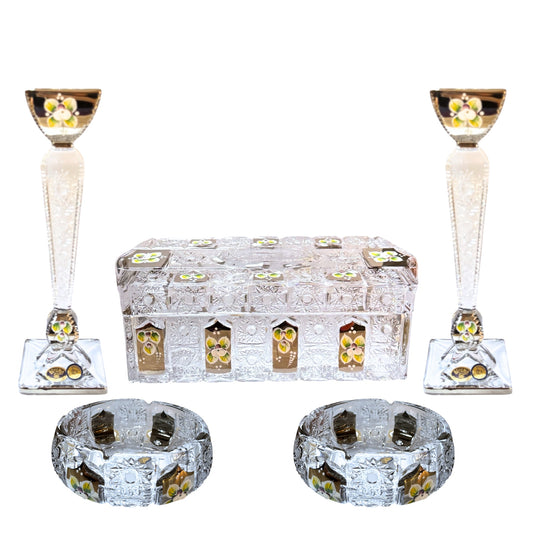 Bohemia Crystal - Gift Set 6 Pieces ( Box - 2 Ashtray - 2 Candle Holder ) - Silver