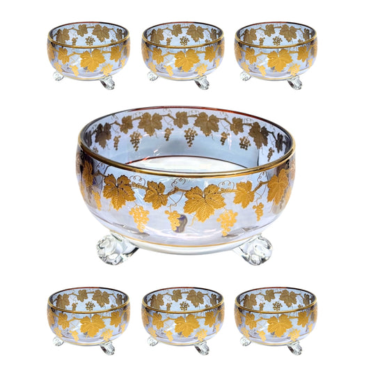 Bohemia Crystal Bowl Set 7 Pieces - Blue&Gold