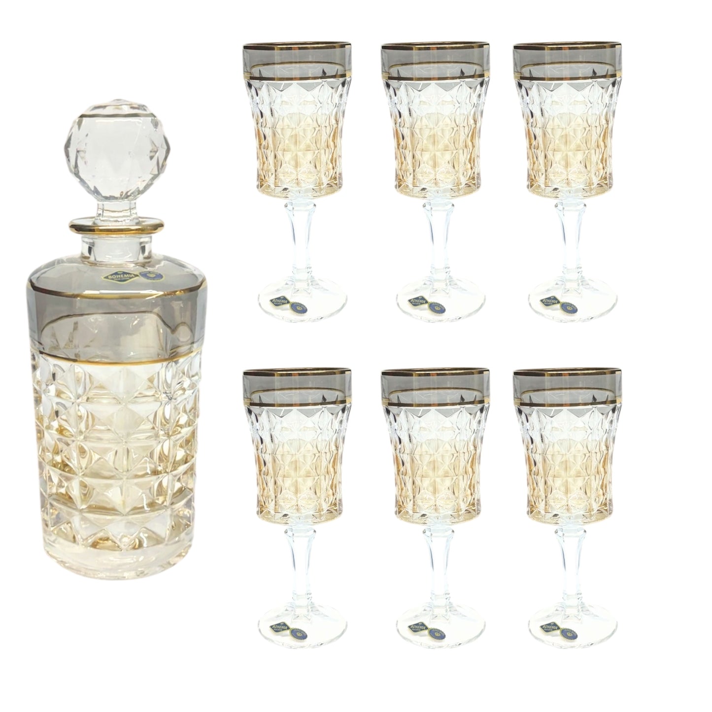 Bohemia Crystal Diamond Drink Set 6 Pcs - Blue&Gold