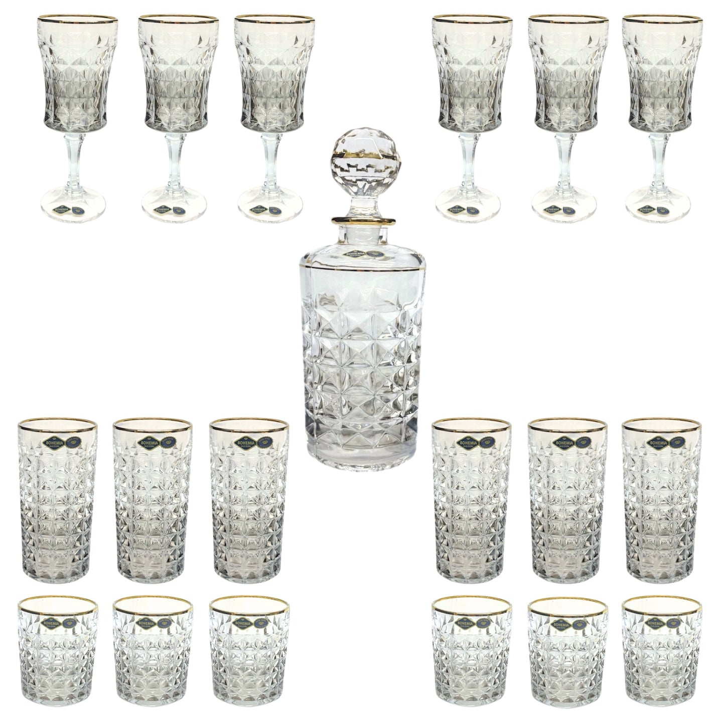 Bohemia Crystal Diamond Glass Set 19 Pieces