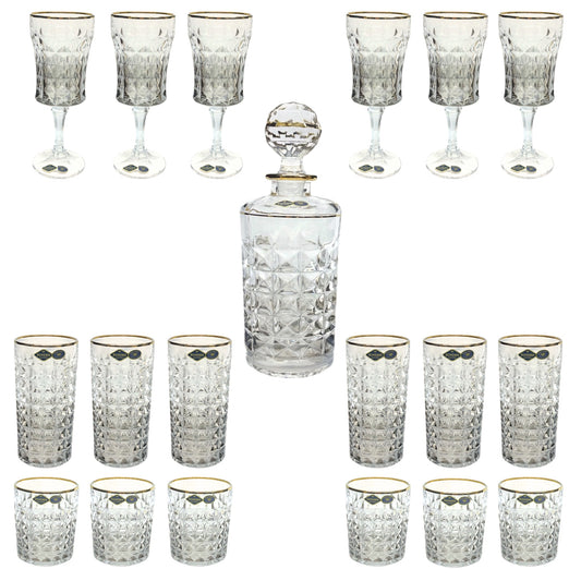 Bohemia Crystal Diamond Glass Set 19 Pieces
