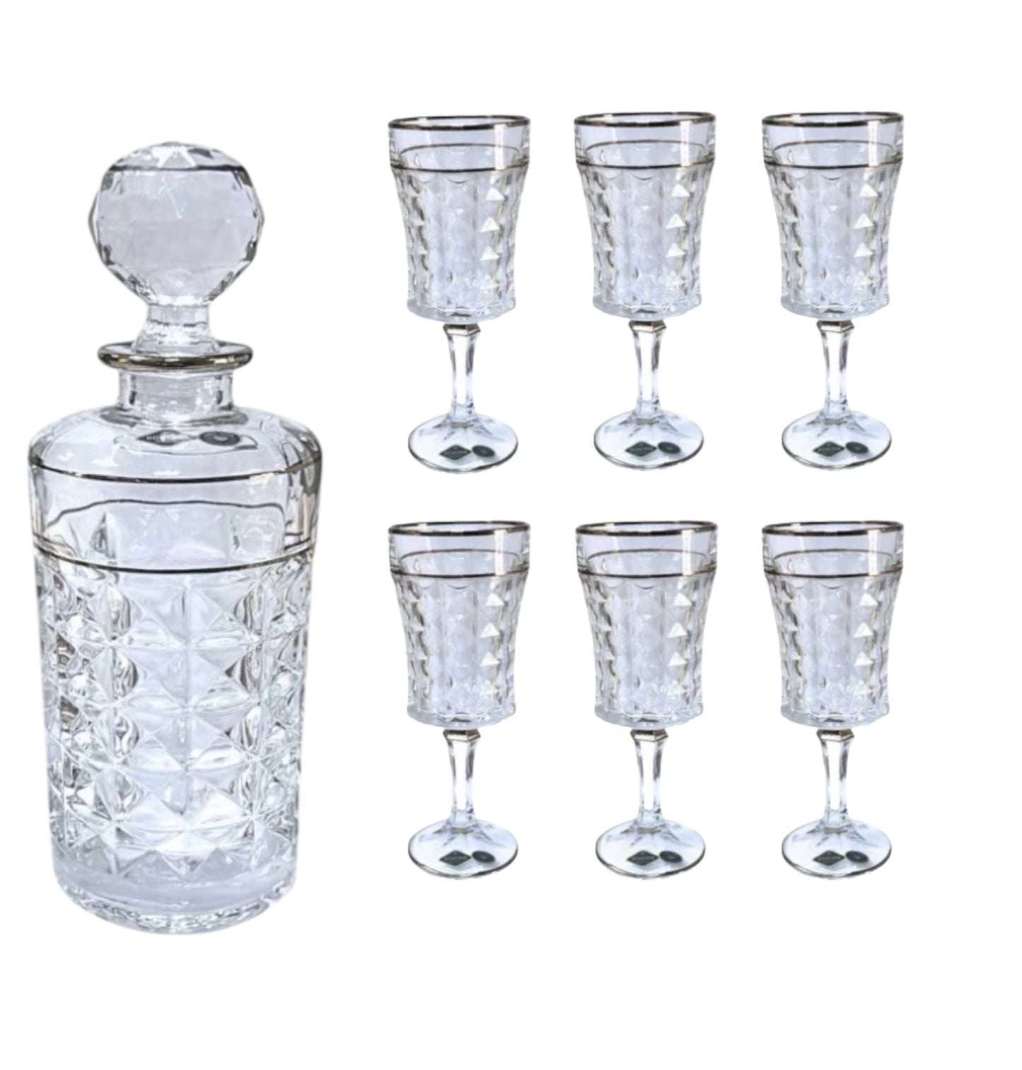 Bohemia Crystal Diamond Drink Set 7 Pieces - Silver
