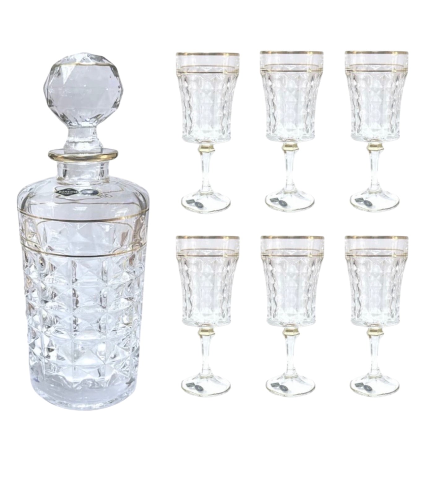 Bohemia Crystal Diamond Drink Set 7 pieces - Gold