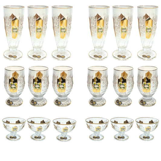Bohemia Crystal Glass Set Handcut 18 Pieces - Gold